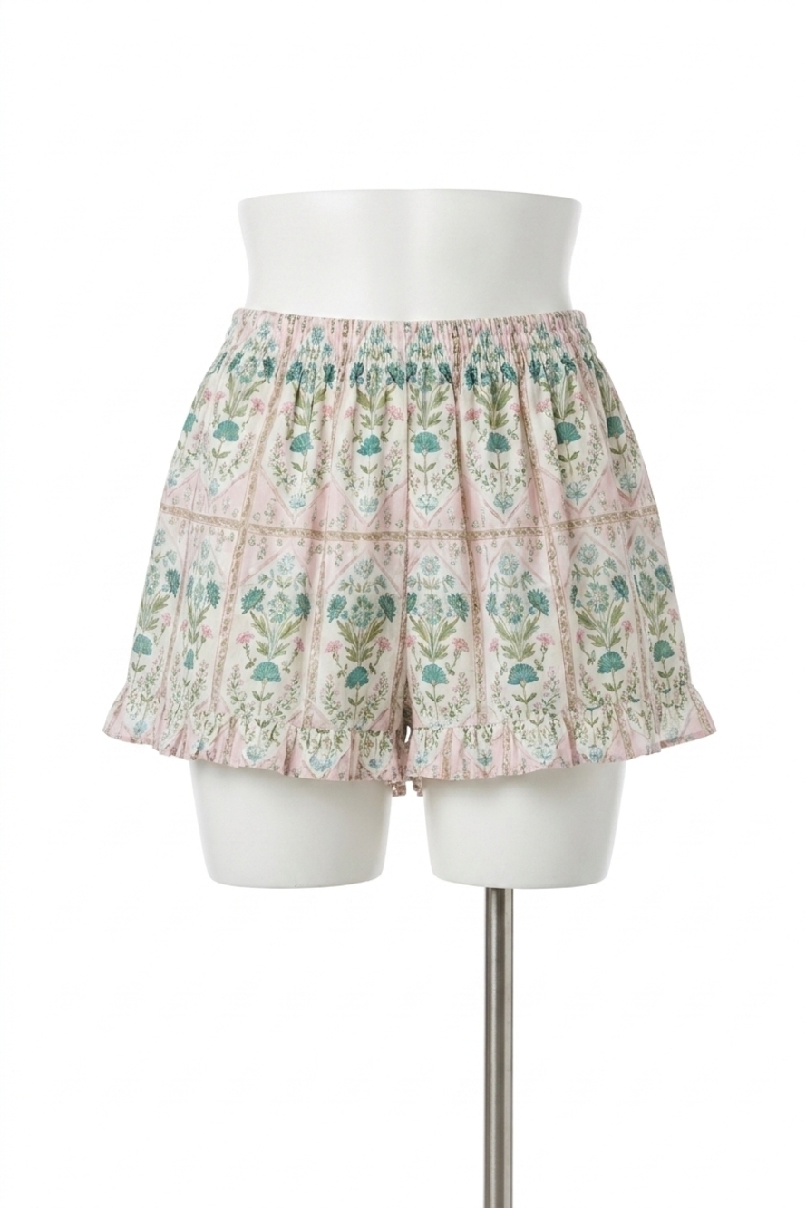 NEW HUNTER BELL jemma smocked waist short in pink trellis